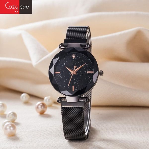 

wristwatches dr02 young luxury colorful star dial quartz watch for womens gift party with magnetic steel wristband, Slivery;brown
