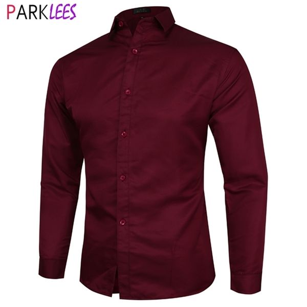 Camicie eleganti da uomo rosso vino Camicie casual da uomo a maniche lunghe slim fit autunno Camicie da uomo d'affari Chemise Homme Camisas 4XL 210809