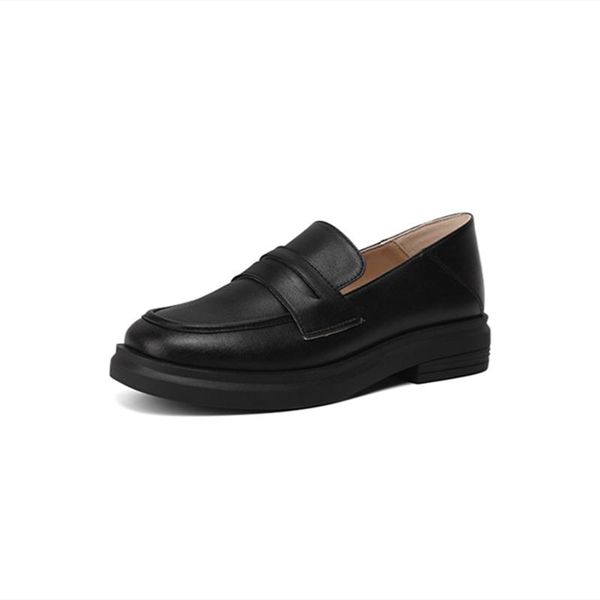 

dress shoes mkkhou fashion single shoe women 2021 spring simple casual loafers soft leather heel middle, Black