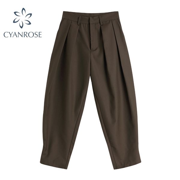 

blazer pants women coffee color long palazzo trousers ladies high waist zipper spring office loose casual retro harem 210515, Black;white