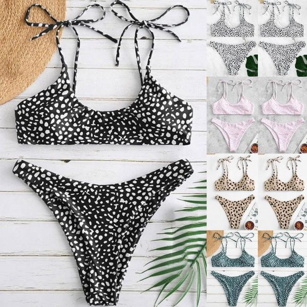 

women's swimwear fashion leopard print bikini set women push up lace backless female high waist 2021 #t1q, White;black