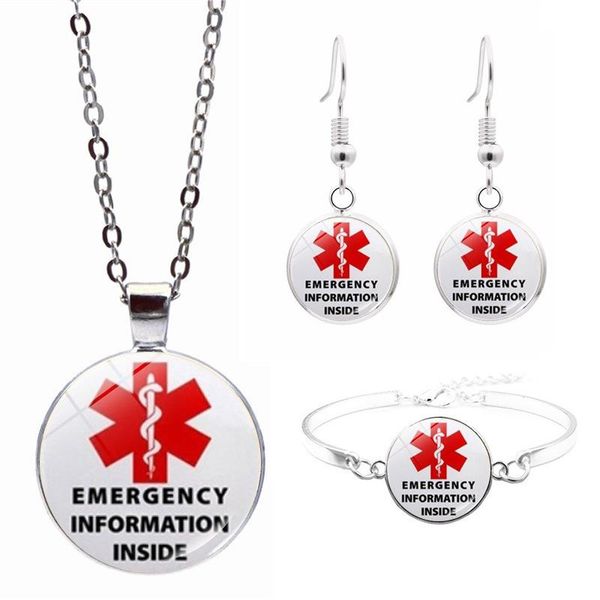 

earrings & necklace alert id jewelry set women diabetes bracelet emergency, Silver