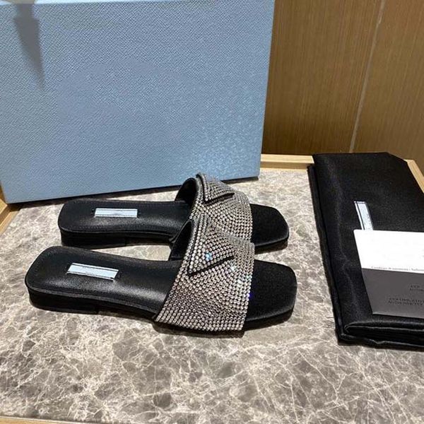

woman slippers heel shoe sandals beach slide quality shiny with diamonds slipper fashion special shaped heel scuffs casual shoes for lady by, Black