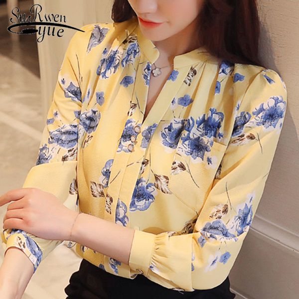 

fashion long sleeve blouses women print chiffon blouse shirt office lady shirts female blusas z0001 40 210521, White