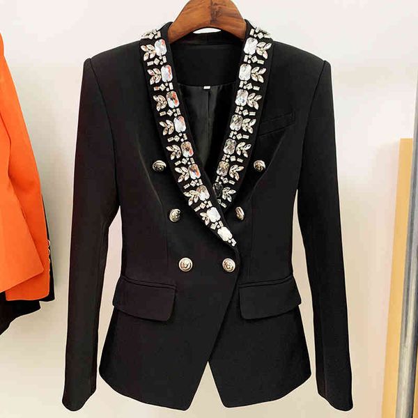 

women's suits & blazers est fashion designer jacket diamonds strass beading double breasted shawl collar blazer c1x6, White;black