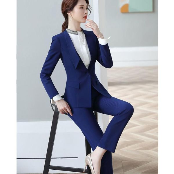 Женские костюмы Blazers темно-синий черный костюм для брюк женщин S-5XL Профессиональная женская пиджак