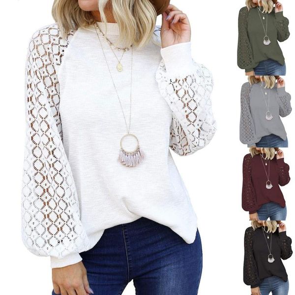 

women's hoodies & sweatshirts fashsiualy elegent lace female sweatshirt autumn winter o-neck long sleeve stitching loose patchwork blo, Black