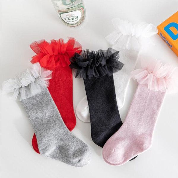 

socks girls toddlers lace knee high long soft cotton baby girl, Pink;yellow