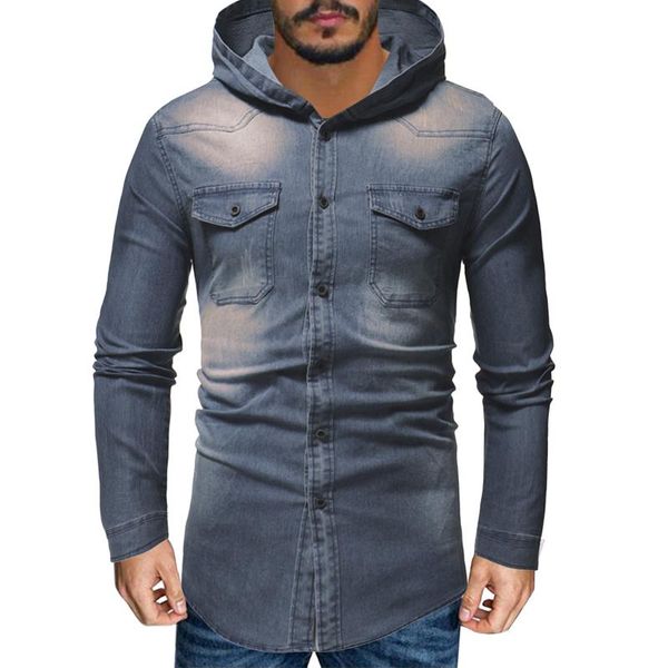 

men's hoodies & sweatshirts fashion 2021 spring autumn male casual denim button solid color sweatshirt with pockets #t2g, Black