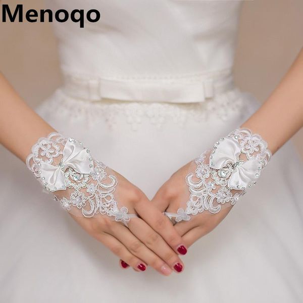 

bridal gloves 1 pair white short wedding beads rhinestone lace fingerless luva de noiva accessories