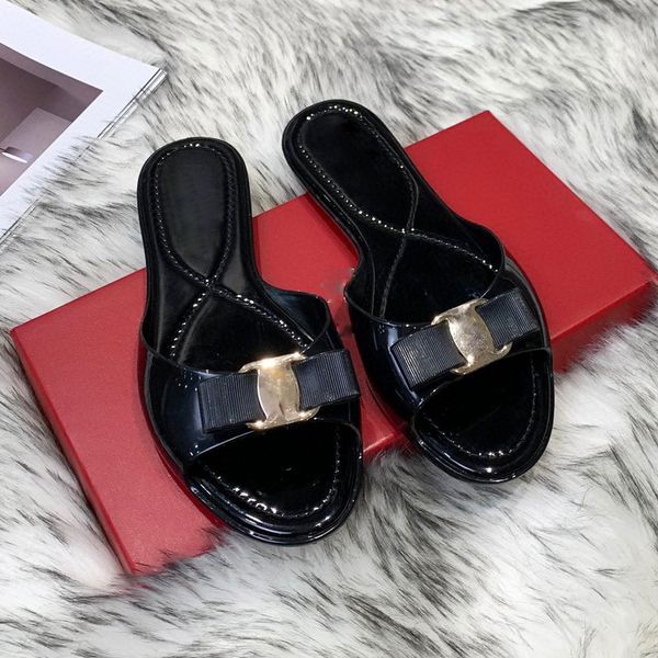 

designer fashion jelly light leather slippers summer letters buckle beach shoes women sandals flat rubber slide sandal beach flip flop, Black