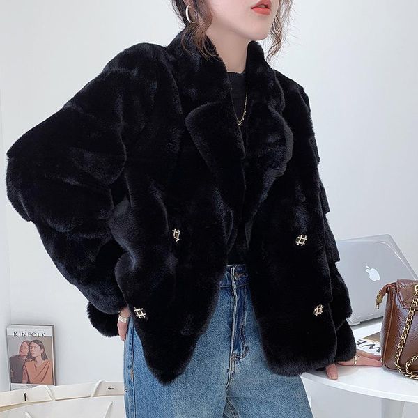 

women's fur & faux coat women natural winter teddy jacket artificial 2021, Black