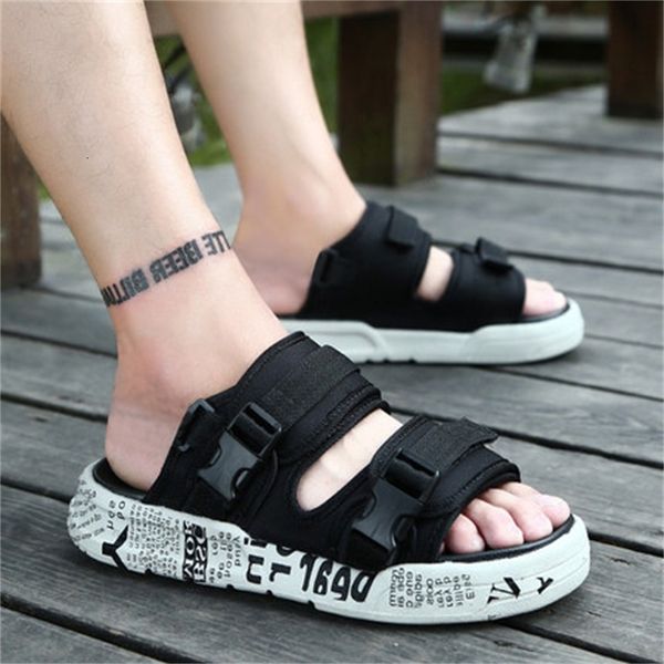 

slippers brand fashion man casual shoes beach outdoor slippers hip-hop street sandals, Black