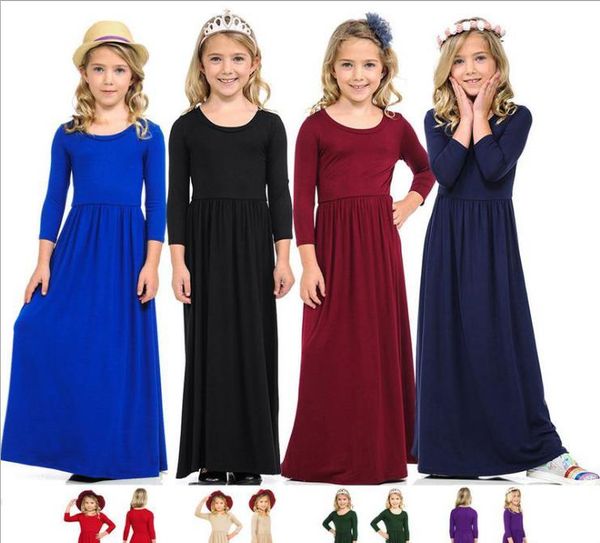 Детские девушки одежда твердые дети девочка платья с длинным рукавом малыша Maxi платье платье принцессы платья бутик детская одежда 8 цвета DW5296