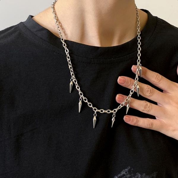 

pendant necklaces 2021european and american fashion men women party titanium steel rivet necklace street men's hip hop trend, Silver