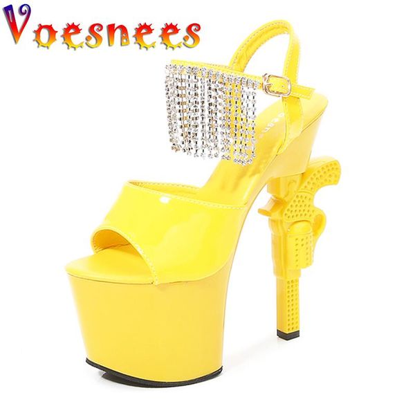 

voeseees women sandals 2021 strange style heel platform gun fringe thin heels ladies party shoes dress, Black