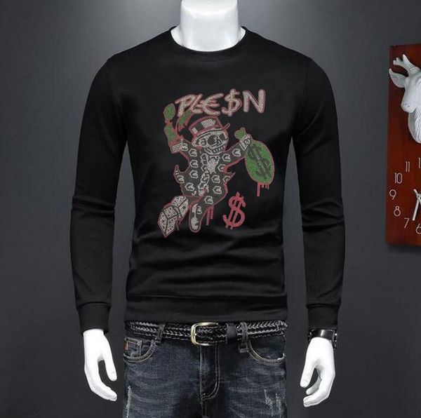 

men's hoodies & sweatshirts rhinestone design men casual 2021, Black