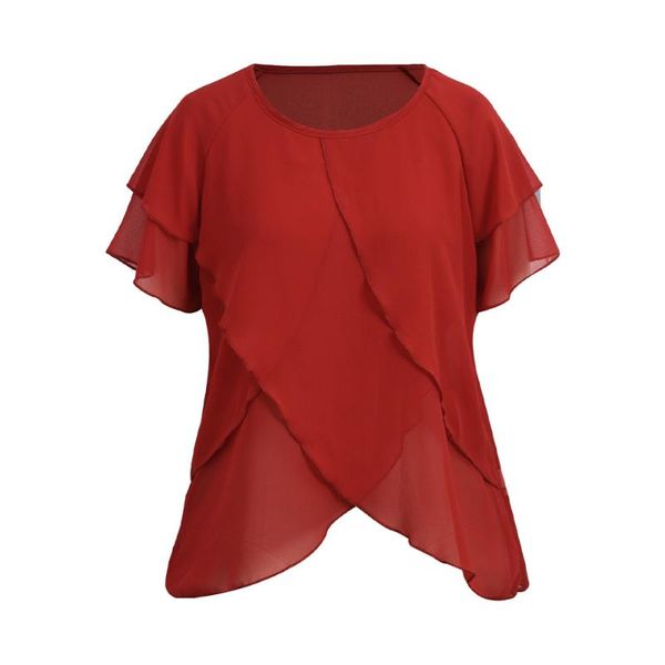 

plus size t-shirt women chiffon blouse female solid short sleeve ruffle shirt summer 4xl 5xl large layered for offfice lady, Black