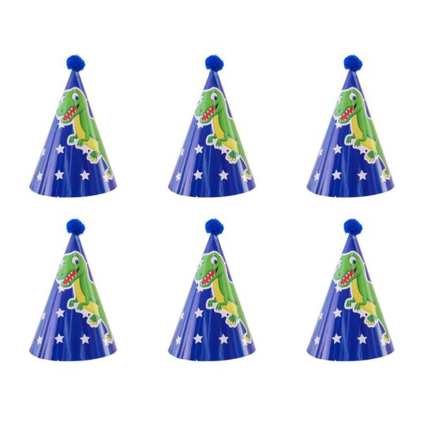 

party hats 6pcs printing paper hat kids birthday cap cone pompon supplies (dark blue)