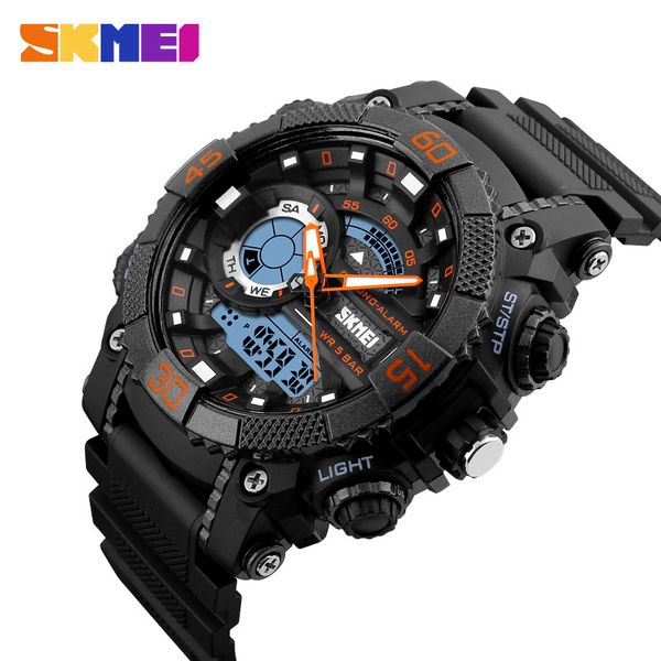 SKMEI 5Bar Wasserdichte Männliche Digitale Armbanduhren Männer Quarzuhr 2 Zeit Chronograph Sport Uhren Uhr Relogio Masculino 1228 X0524