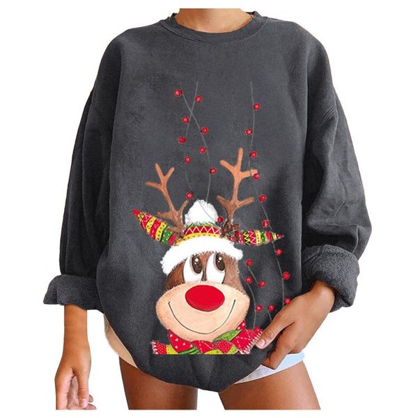 

women's hoodies & sweatshirts christmas womens sweatshirt loose long sleeve crewneck casual basic female pullover bottoming thickening, Black