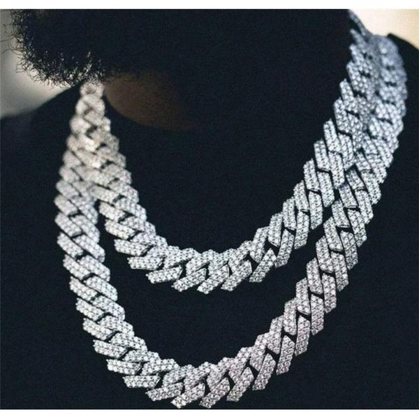 

chains ins hip hop bar cuban link chain necklace hiphop men and women with diamonds 20mm wide diamond fashion, Silver