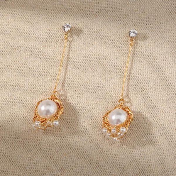 

stud simple fashion zircon earrings baroque retro pearl temperament long wholesale, Golden;silver