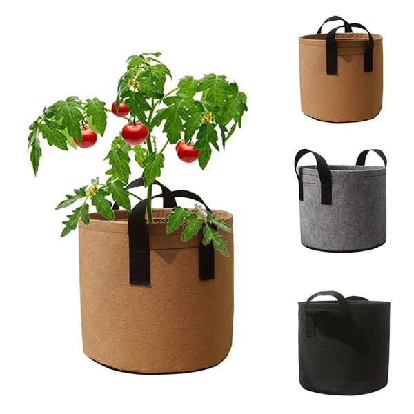 

planters & pots felt plant growing bags vegetable flower pot garden planting container seedling planter with handle 2/3/5/7/10 gallon