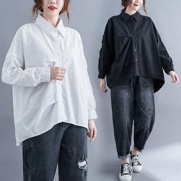 

women's blouses & shirts big size spring autumn women fashion elegant solid color ladies female plus large long sleeve drapped loose b, White