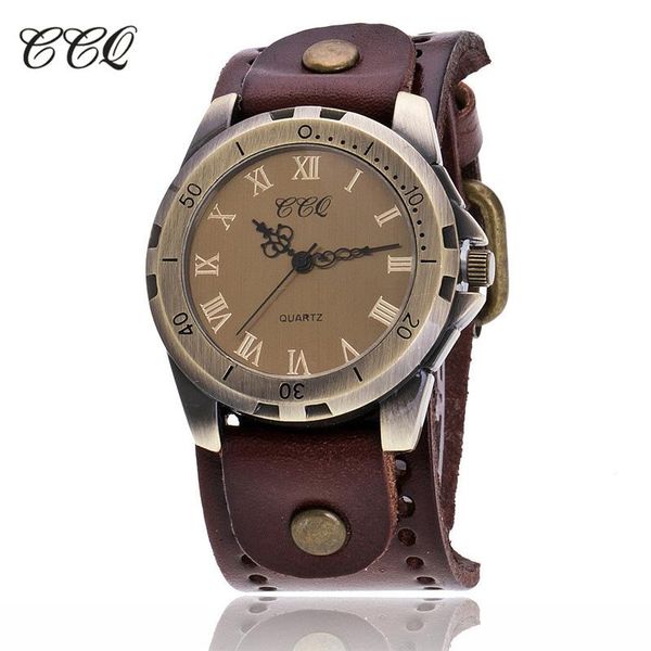 

wristwatches vintage geneva men wrist watch outdoor sport genuine cowhide strap roman digital dual scale bronze dial mens quartz watches gif, Slivery;brown