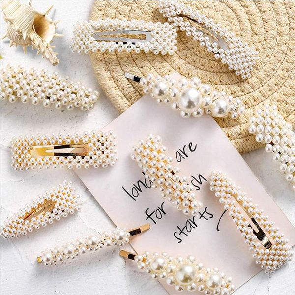 

hair clips & barrettes 11pcs/set fashion pearl clip snap button pins for women sweet hairpin jewelry lady barrette stick, Golden;silver