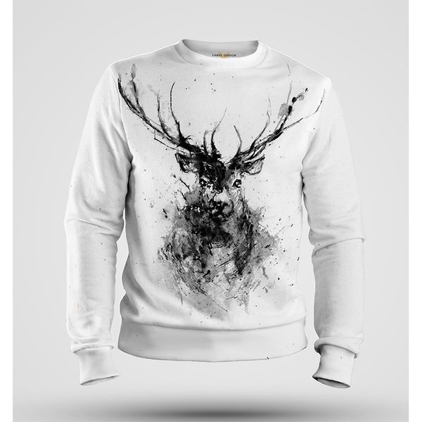 

elk head design 3d printing hoodie visual impact party punk gothic round neck american sweatshirt hoodie, Black