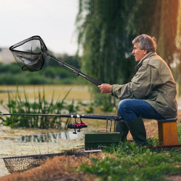 

fishing accessories landing net folding stainless handle durable nylon mesh net, iron head trout catfish salmon