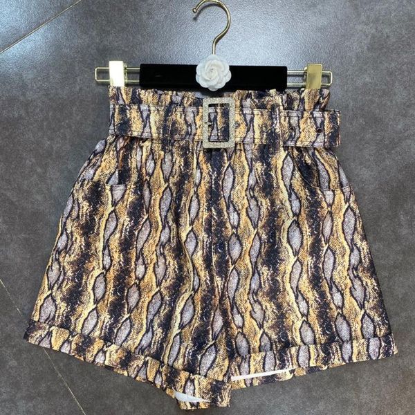 

women's shorts fabpop 2021 summer design snake print high waist wide leg with belt streetwear fashion tide gb496, White;black