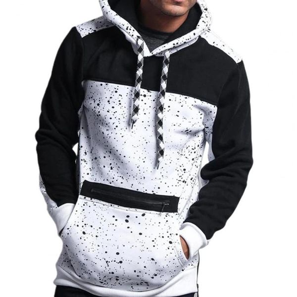 

men's hoodies & sweatshirts men hoodie patchwork fashion drawstring sweatshirt comfy crewneck plush casual for male 2021 spring autumn, Black