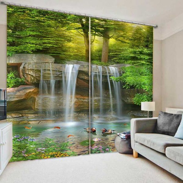 

modern curtain blackout hd waterfall scenery curtains for bedroom nature landscape drapes cortinas &
