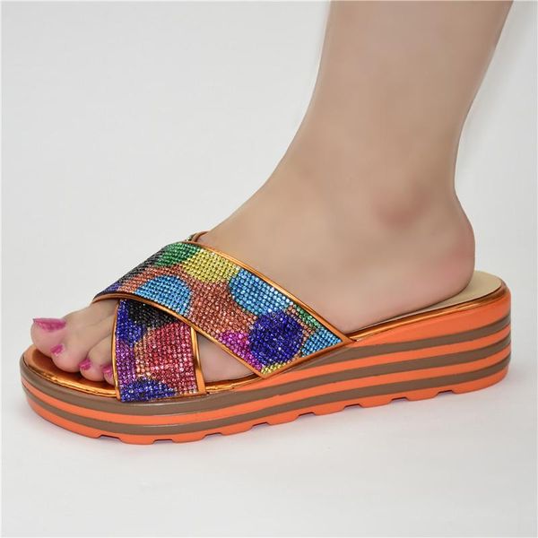 

elegant orange african women's wedge heel slipper shoes 222-5 height 4cm dress, Black