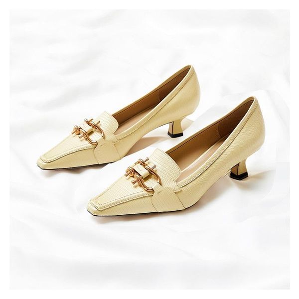 

dress shoes designer high heels for women luxury metal decoration leather pointed med heel woman pumps slip on stiletto ladies white, Black
