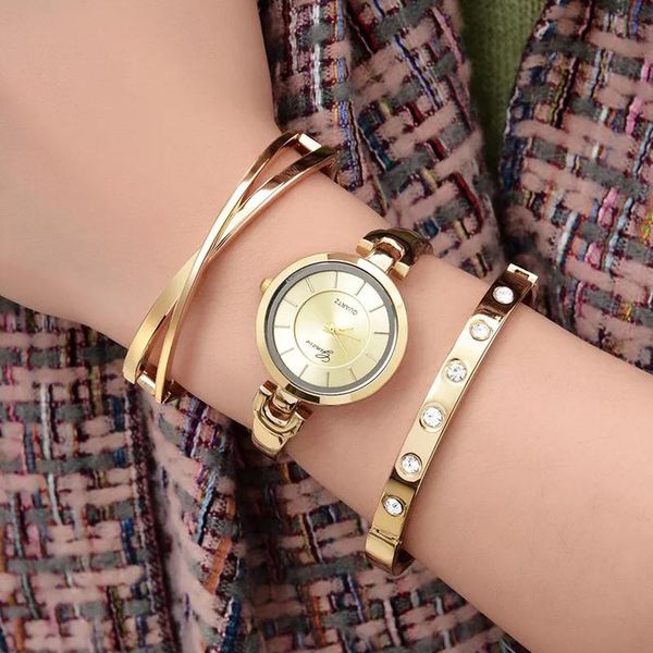 

wristwatches 3 pcs set ginave watch women gold diamond bracelet luxury jewelry ladies famale girl hour casual quartz wristwaches, Slivery;brown