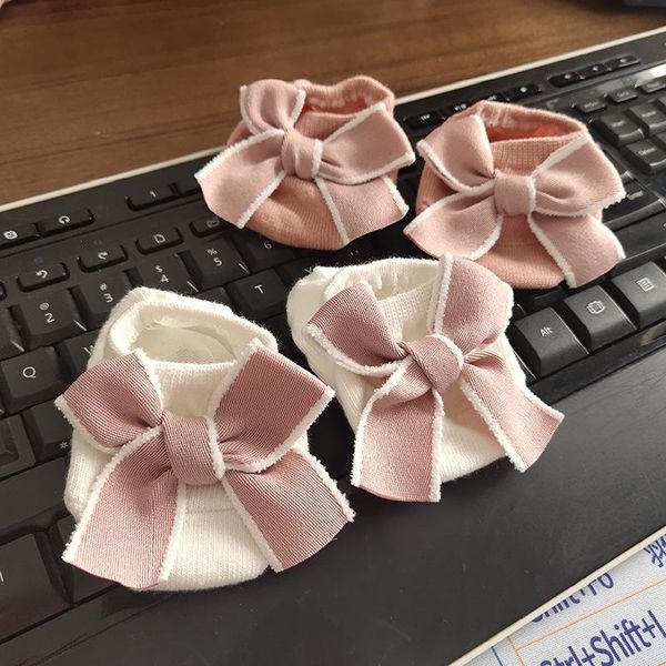 

socks cute bowknot baby soft cotton born girl short with rubber soles anti slip solid color kids toddler floor, Pink;yellow