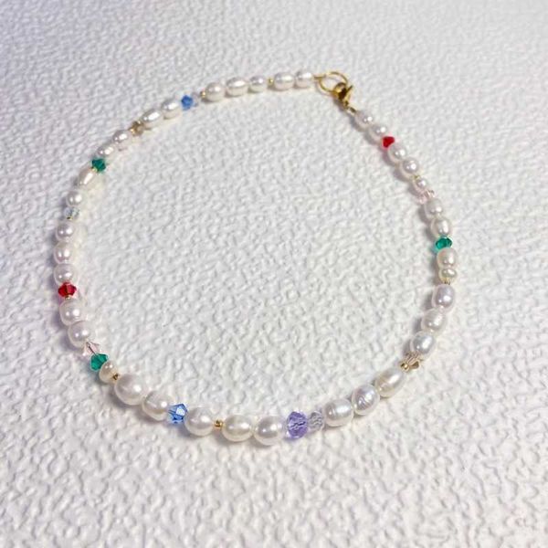 

chokers beaded pearl necklace with crystals rainbow real and bead, Golden;silver
