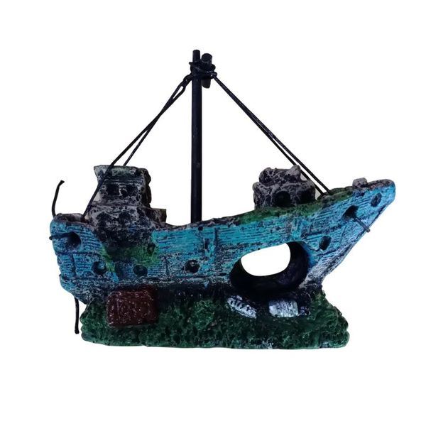 

1pc aquarium fish tank landscape pirate ship sunk wreck boat decor resin ornament accessories decoration decorations