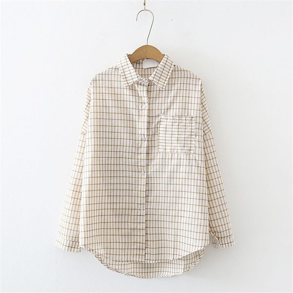 

blouses minimalist plaid fashion women chic all match casual office lady loose sweet blouses, White