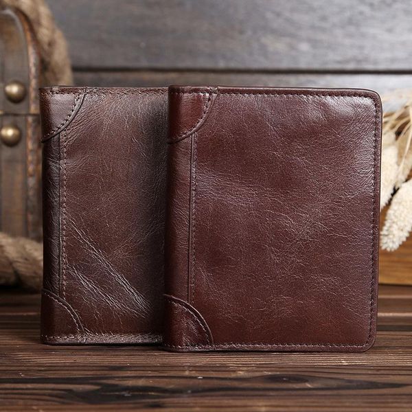 

wallets vintage 100% natural genuine leather men short vertical designer purses soft oil wax cowskin wallet, Red;black