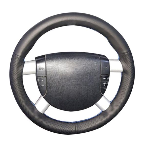 

black artificial leather hand-stitched no-slip car steering wheel cover for mondeo 3 2002 2003 2004 2005 2006 covers