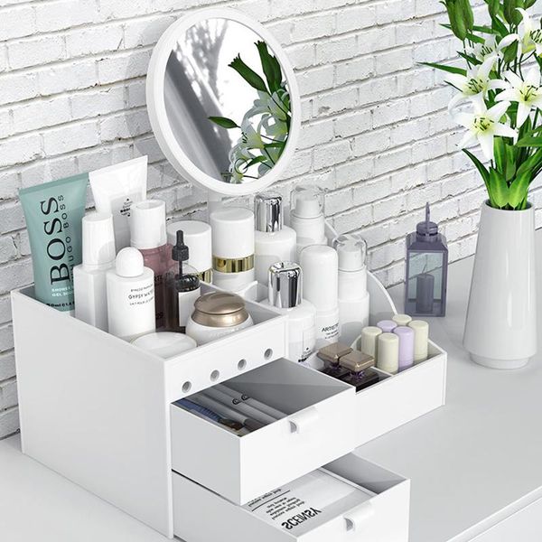 

bathroom storage & organization led mirror makeup box large-capacity drawer cosmetics beauty skin care dresser girl