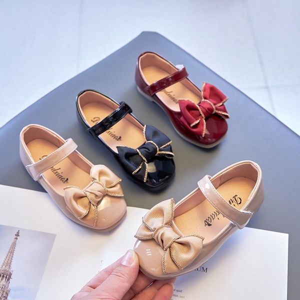 

flat shoes children' girls leather bow sneakers spring autumn kids single lolita soft bottom princess fashion, Black;grey