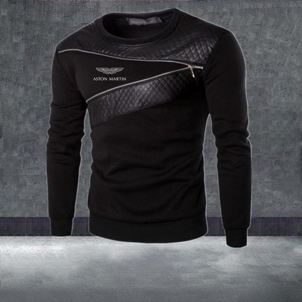 

men's hoodies & sweatshirts 2021 aston fashion spring autumn mens harajuku style classic delicate print leather sleeve zipper, Black