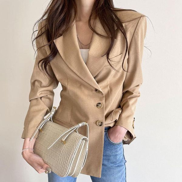 

women's suits & blazers [ewq] temperament fashion khaki blazer autumn 2021 notched loose single breasted long sleeve suit jacket 5e2951, White;black