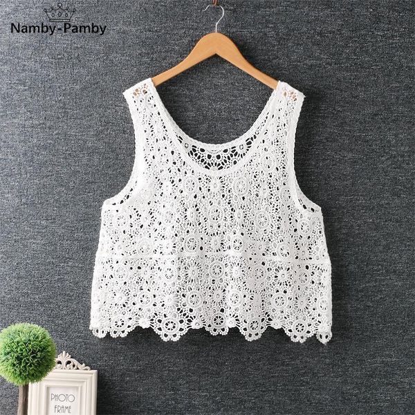 

women's vests summer hollow flower tank sleeveless casual wear, Black;white